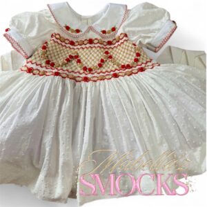 Swish dot red & beige pearl smock