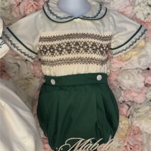 Emerald green & cream romper