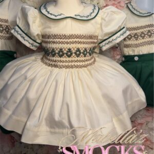Emerald green & cream smock dress