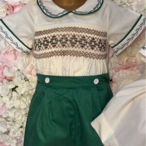 Emerald green & cream short suit