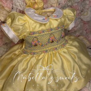 Our exclusive lemon shimmer basket dress